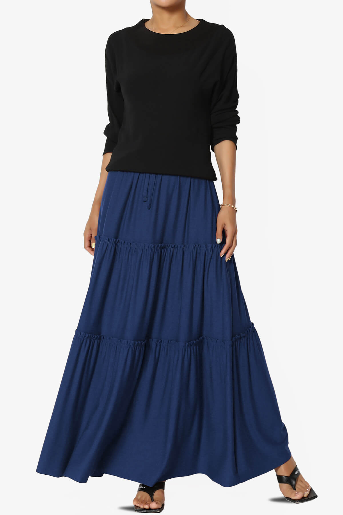 Load image into Gallery viewer, Kelton Ruffle Tiered Jersey Maxi Skirt LIGHT NAVY_6
