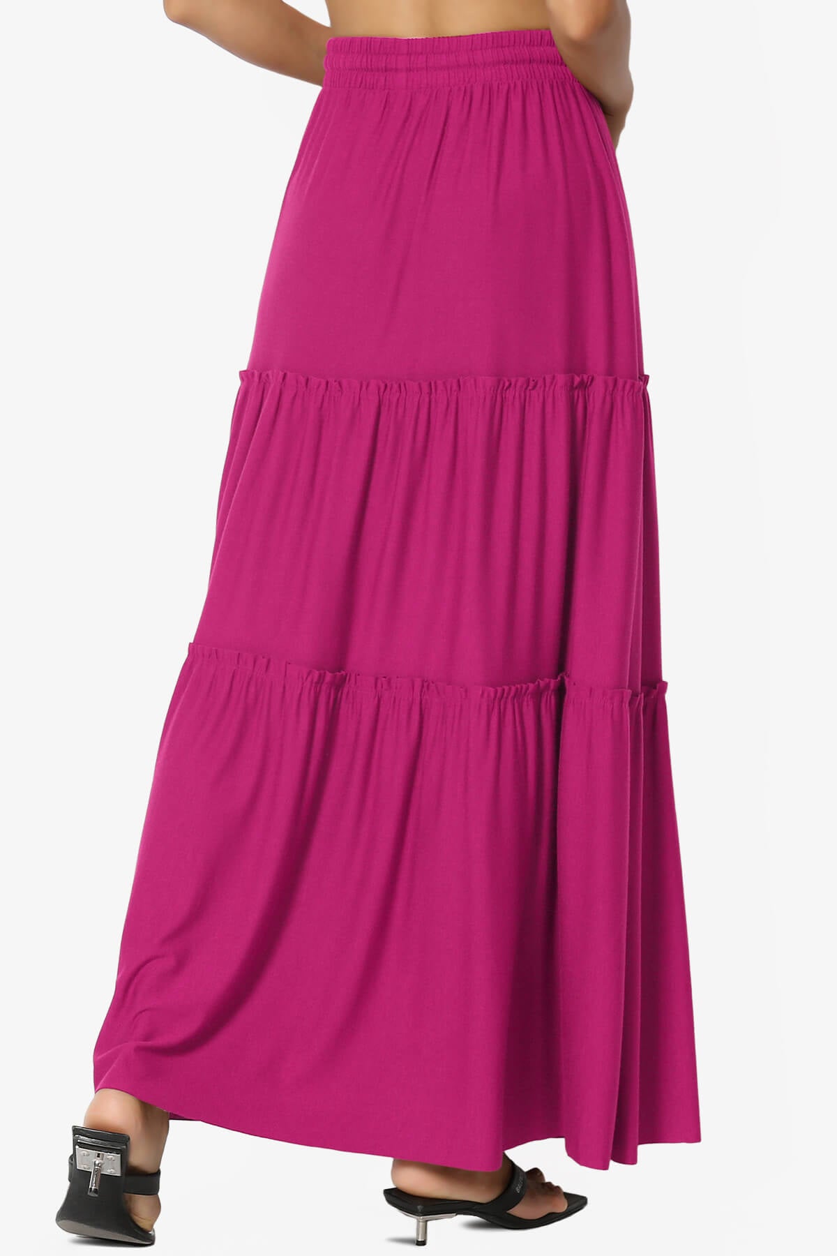 Load image into Gallery viewer, Kelton Ruffle Tiered Jersey Maxi Skirt MAGENTA_2
