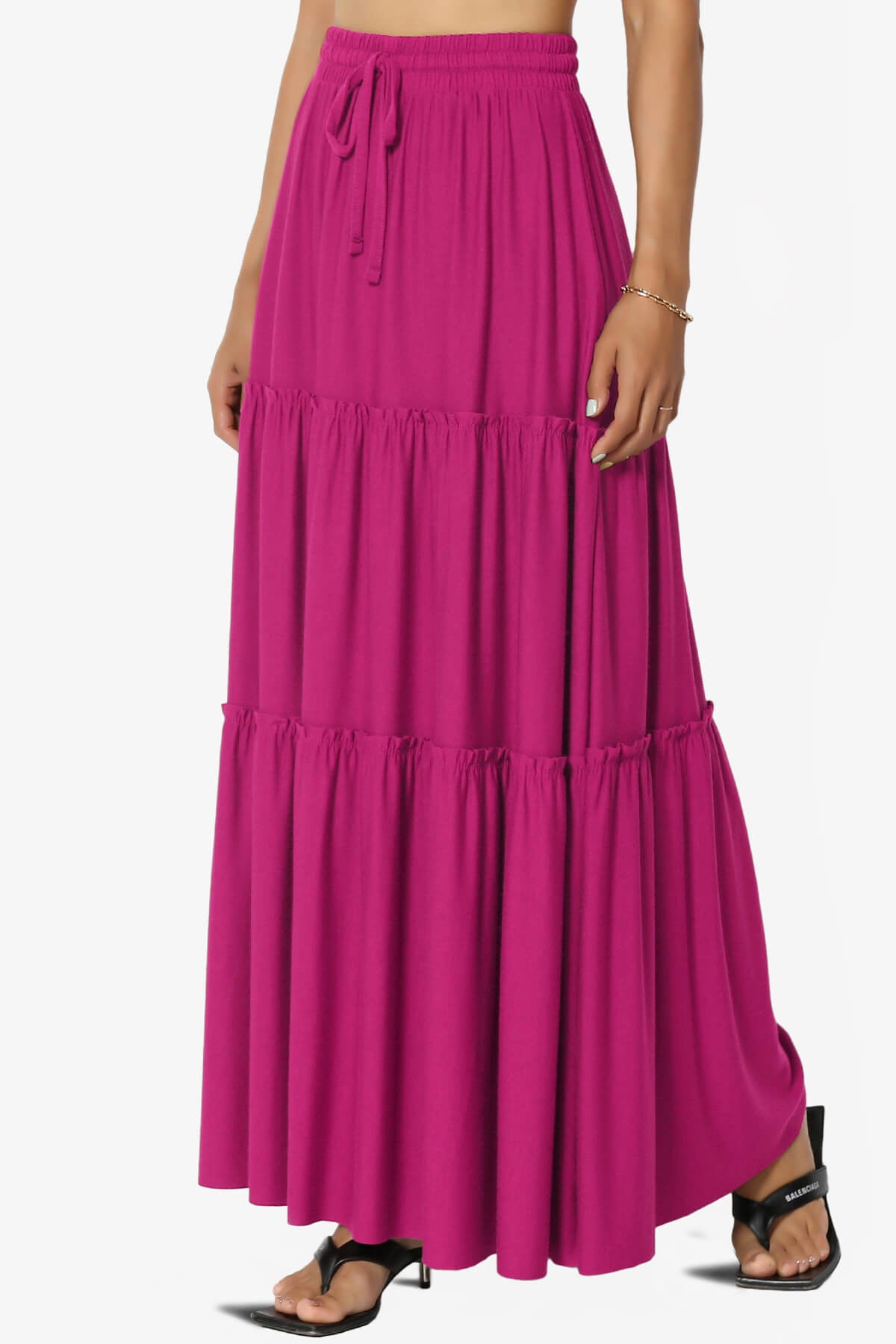 Load image into Gallery viewer, Kelton Ruffle Tiered Jersey Maxi Skirt MAGENTA_3
