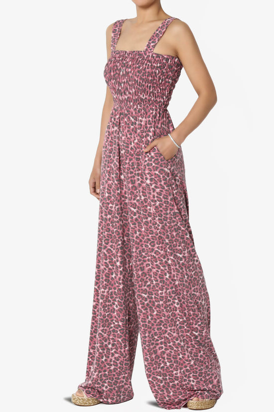 Load image into Gallery viewer, Kenley Leopard Smocked Cami Wide Leg Jumpsuit TALL CRANBERRY_3
