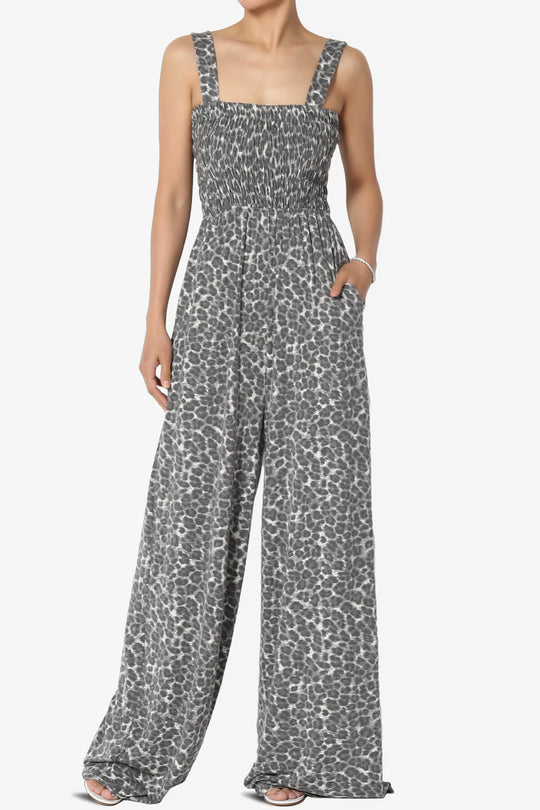Kenley Leopard Smocked Cami Wide Leg Jumpsuit TALL PLUS