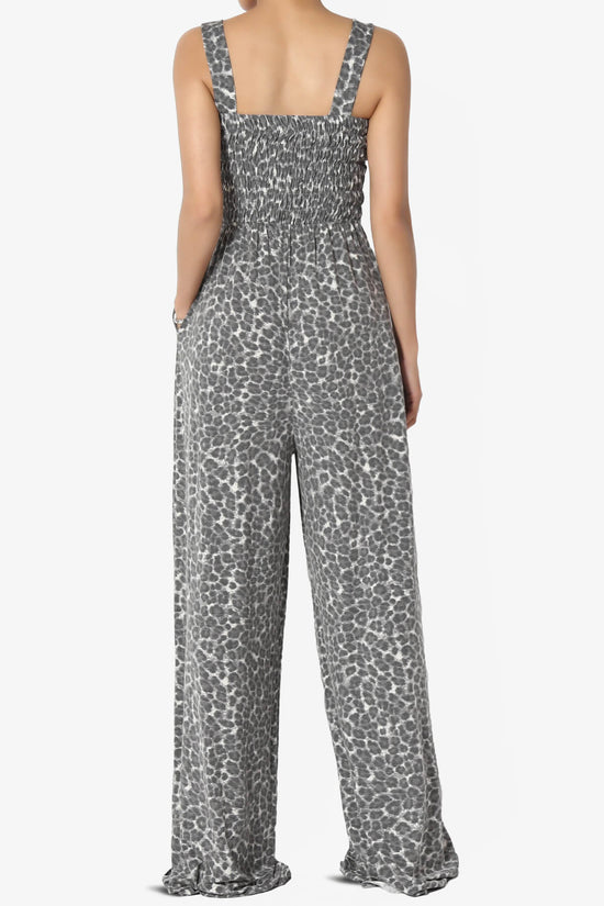 Load image into Gallery viewer, Kenley Leopard Smocked Cami Wide Leg Jumpsuit TALL GREY_2

