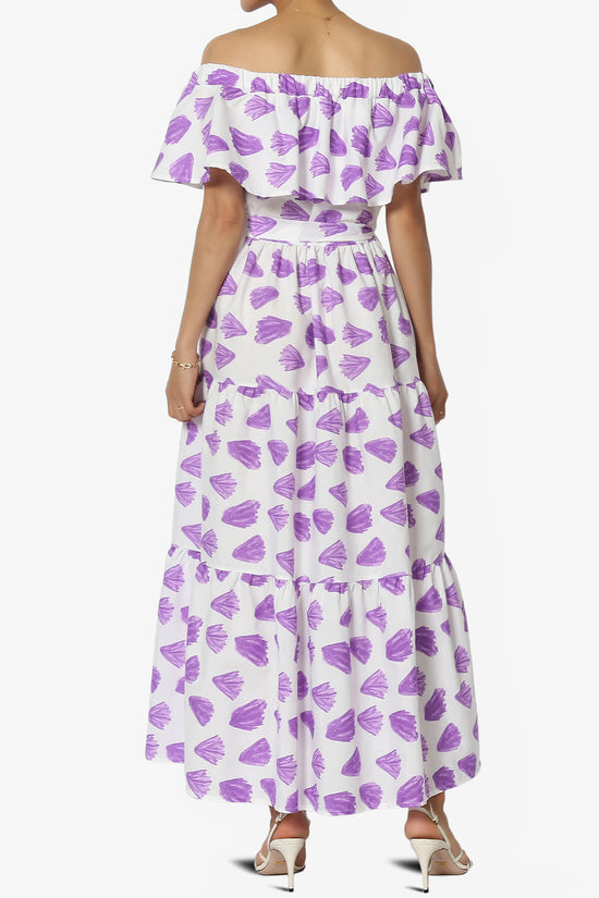 Kenny Ruffle Off Shoulder Floral Woven Long Dress in Bright Lavender