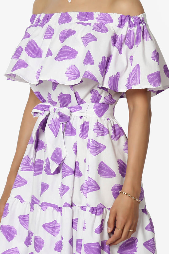 Kenny Ruffle Off Shoulder Floral Woven Long Dress in Bright Lavender