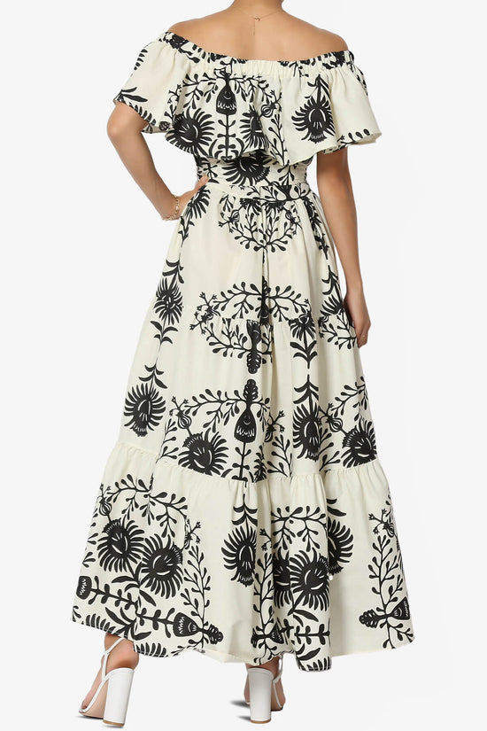 Load image into Gallery viewer, Kenny Ruffle Off Shoulder Floral Woven Long Dress BLACK_2
