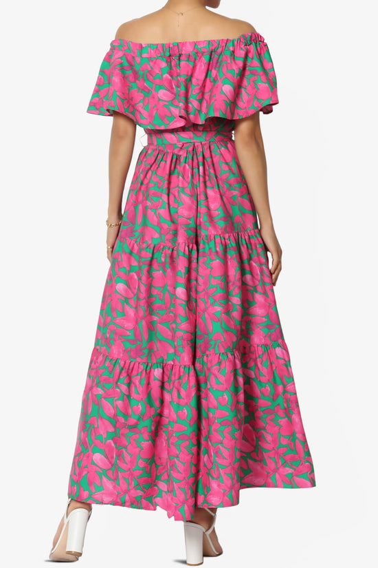 Load image into Gallery viewer, Kenny Ruffle Off Shoulder Floral Woven Long Dress HOT PINK_2
