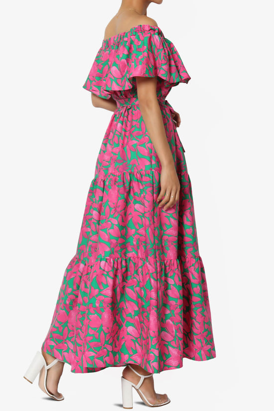 Load image into Gallery viewer, Kenny Ruffle Off Shoulder Floral Woven Long Dress HOT PINK_4
