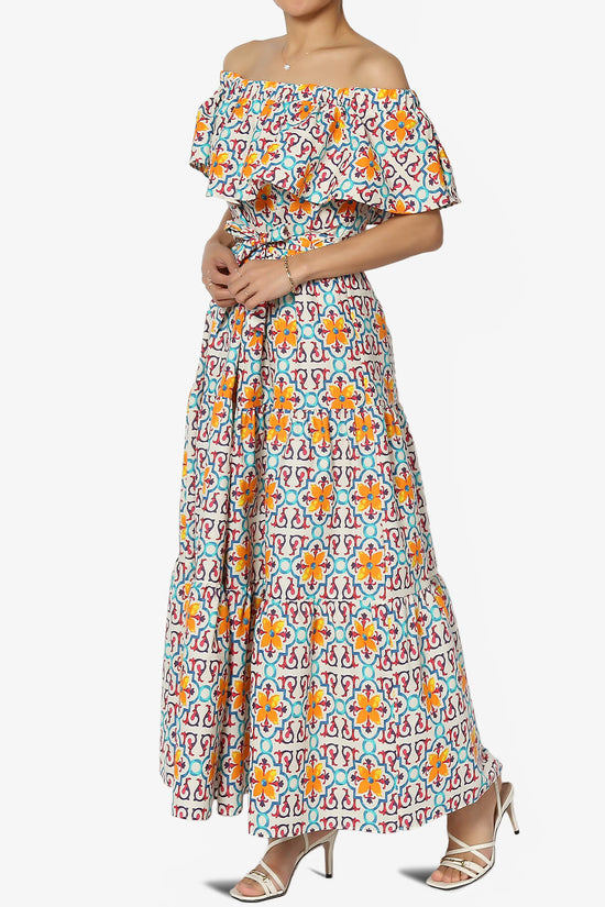 Kenny Ruffle Off Shoulder Floral Woven Long Dress MULTI COLOR_3