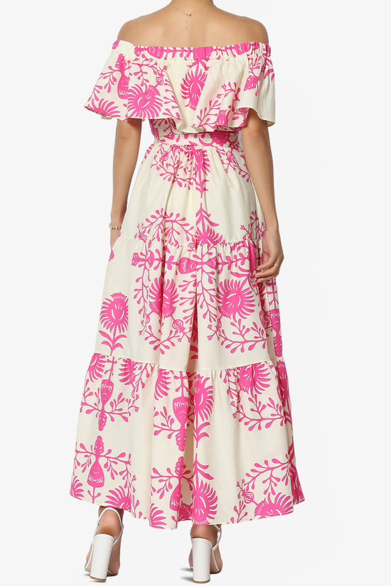 Kenny Ruffle Off Shoulder Floral Woven Long Dress PINK_2