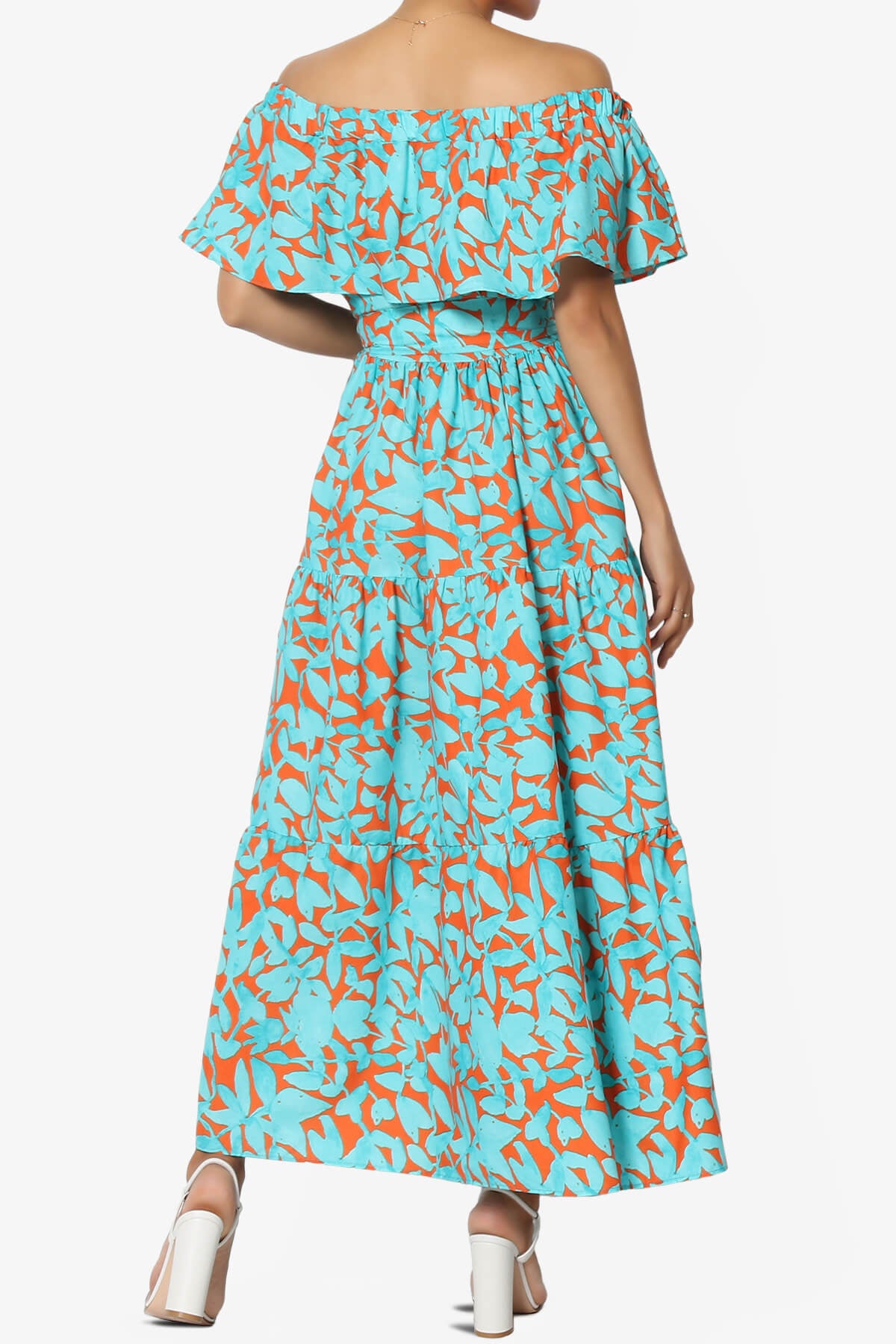 Kenny Ruffle Off Shoulder Floral Woven Long Dress TURQUOISE_2