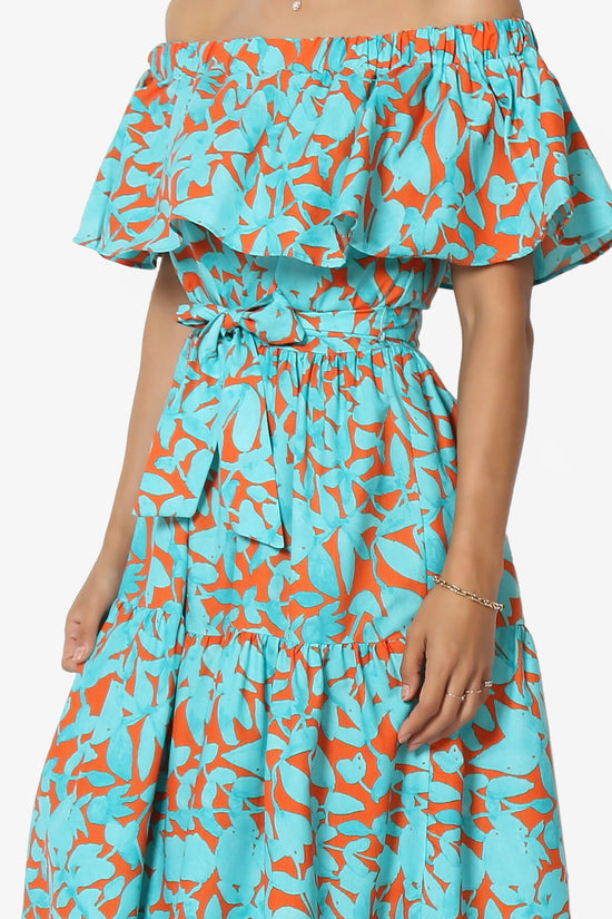 Load image into Gallery viewer, Kenny Ruffle Off Shoulder Floral Woven Long Dress TURQUOISE_5
