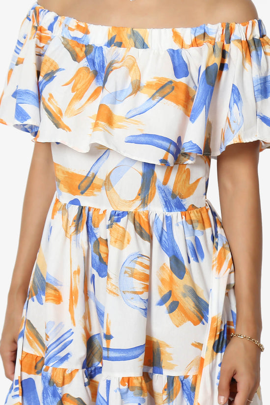Load image into Gallery viewer, Kenny Ruffle Off Shoulder Printed Woven Long Dress BLUE_5

