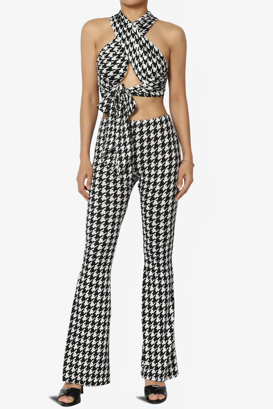 Keva Houndstooth Wrap Crop Top & Bell Bottom Pants SET BLACK AND WHITE_1