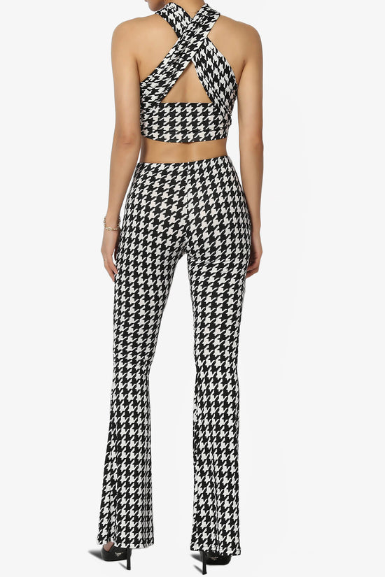 Keva Houndstooth Wrap Crop Top & Bell Bottom Pants SET BLACK AND WHITE_2