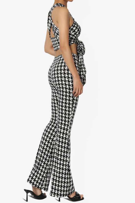 Keva Houndstooth Wrap Crop Top & Bell Bottom Pants SET BLACK AND WHITE_4