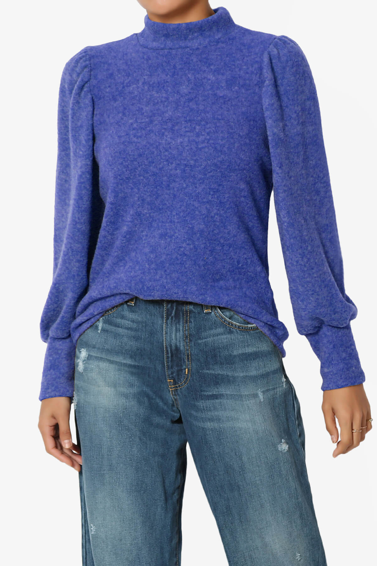 Killa Puff Long Sleeve Mock Neck Knit Sweater BRIGHT BLUE_1