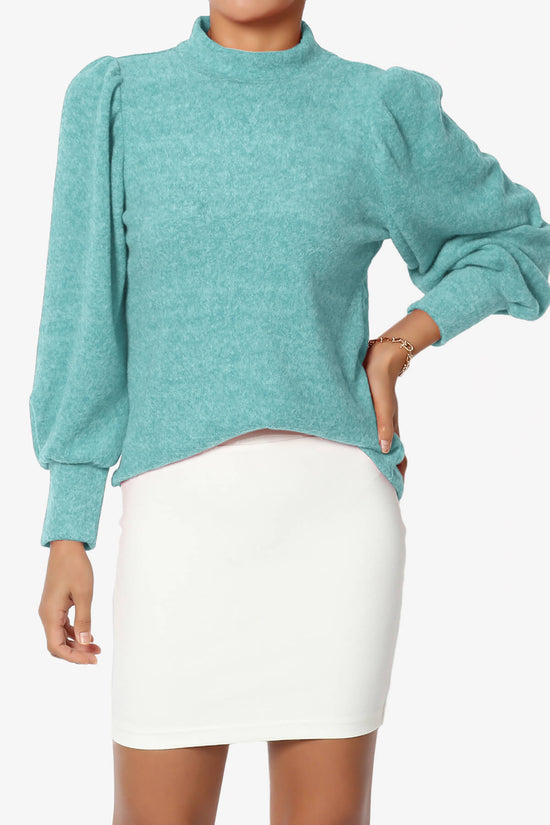Load image into Gallery viewer, Killa Puff Long Sleeve Mock Neck Knit Sweater DUSTY TEAL_1
