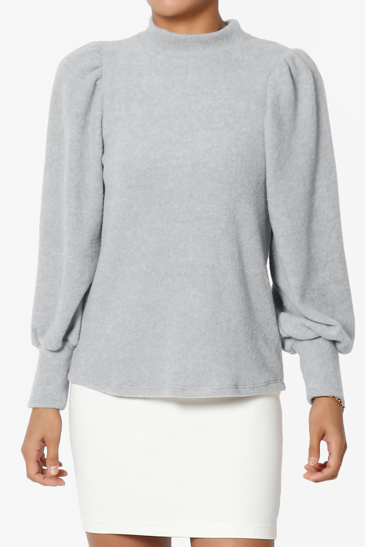 Load image into Gallery viewer, Killa Puff Long Sleeve Mock Neck Knit Sweater HEATHER GREY_1
