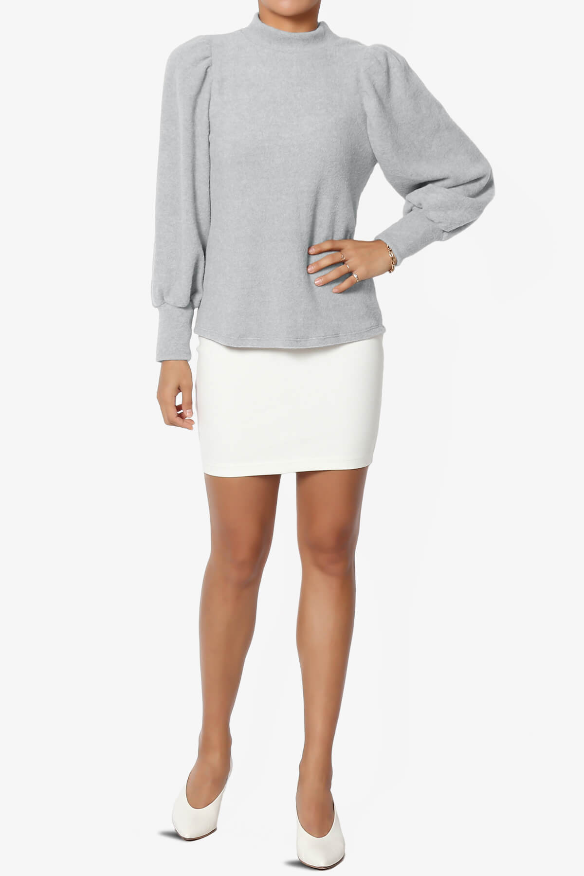 Load image into Gallery viewer, Killa Puff Long Sleeve Mock Neck Knit Sweater HEATHER GREY_6

