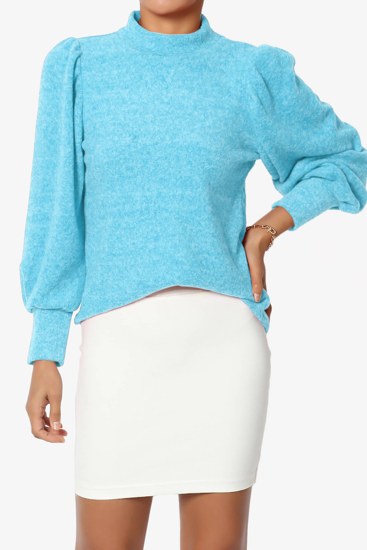 Load image into Gallery viewer, Killa Puff Long Sleeve Mock Neck Knit Sweater SKY_1
