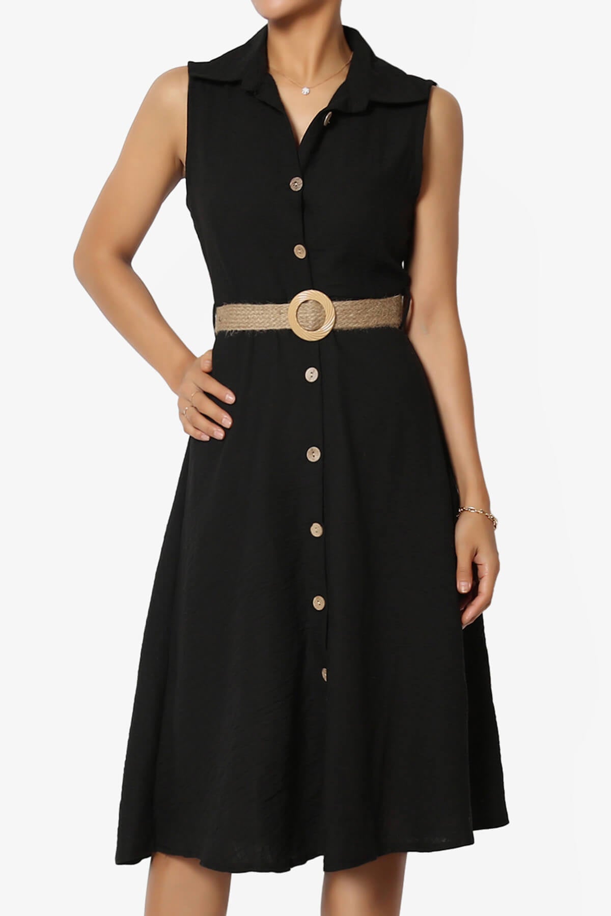 Load image into Gallery viewer, Killa Sleeveless Button Down Shirt Dress BLACK_1
