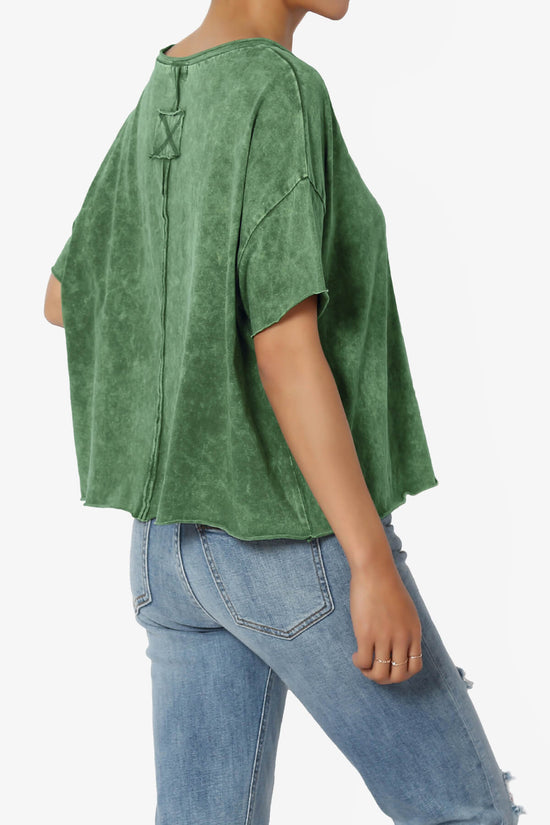 Kiralin Acid Wash Short Sleeve Crop T-Shirt DARK GREEN_4
