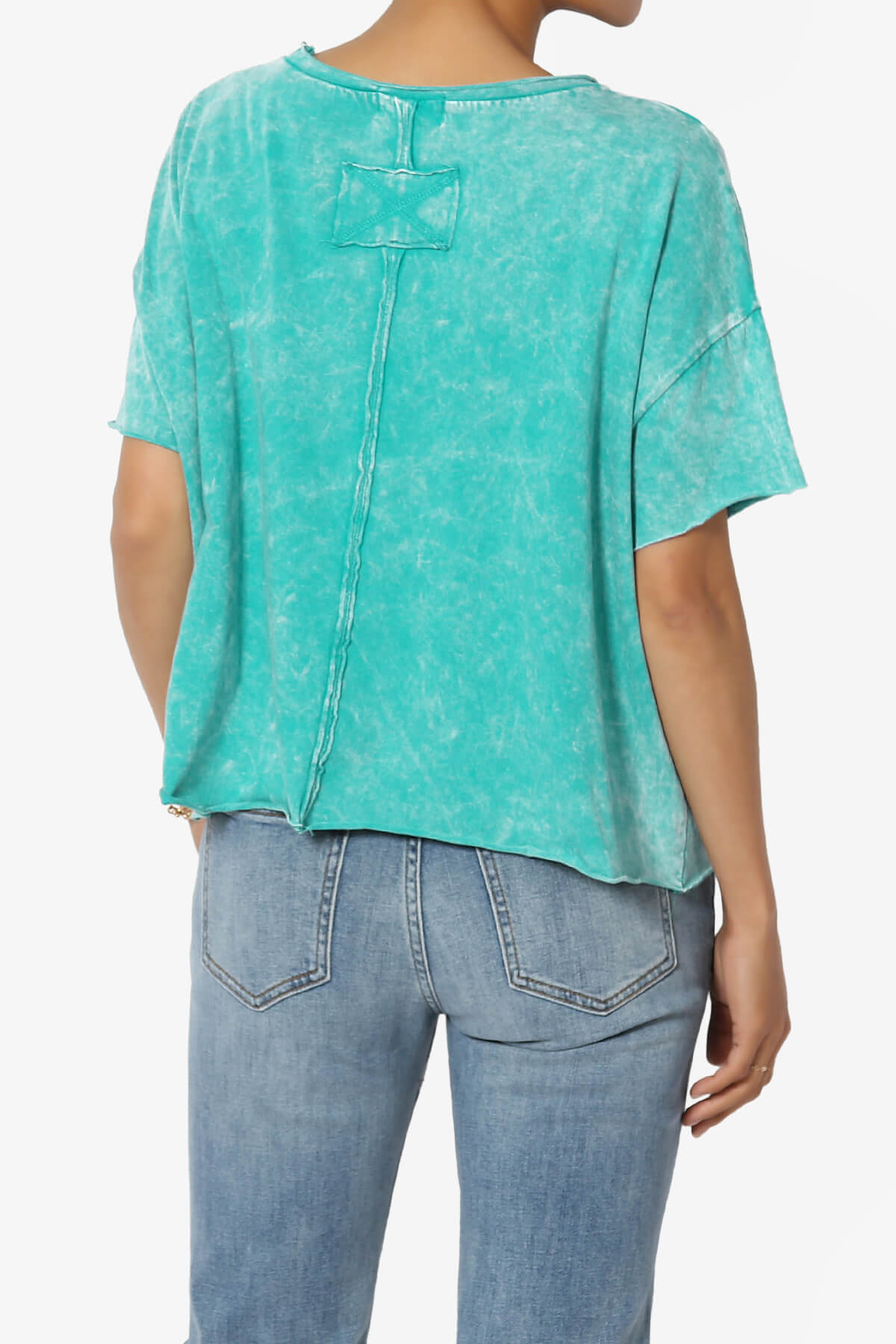 Kiralin Acid Wash Short Sleeve Crop T-Shirt LT TEAL_2