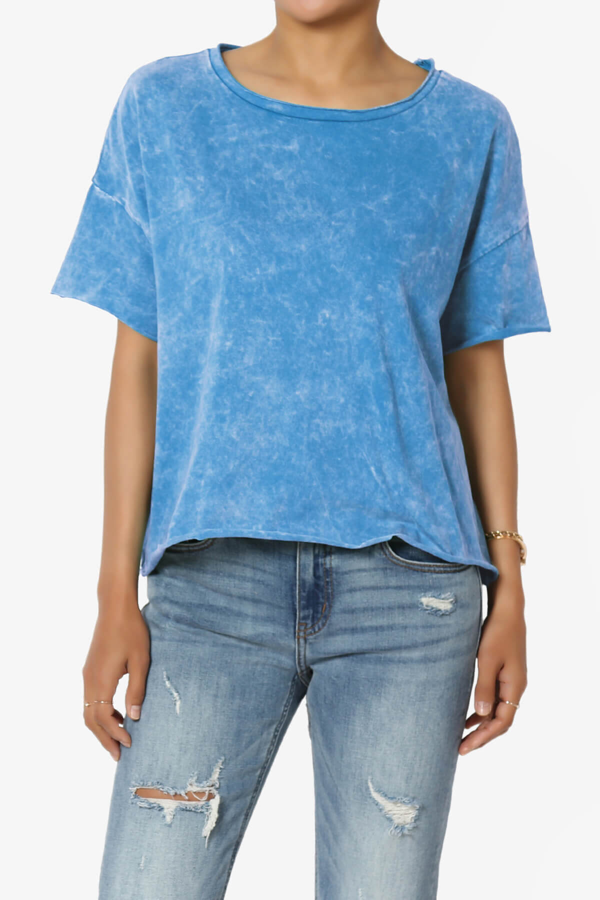 Kiralin Acid Wash Short Sleeve Crop T-Shirt OCEAN BLUE_1