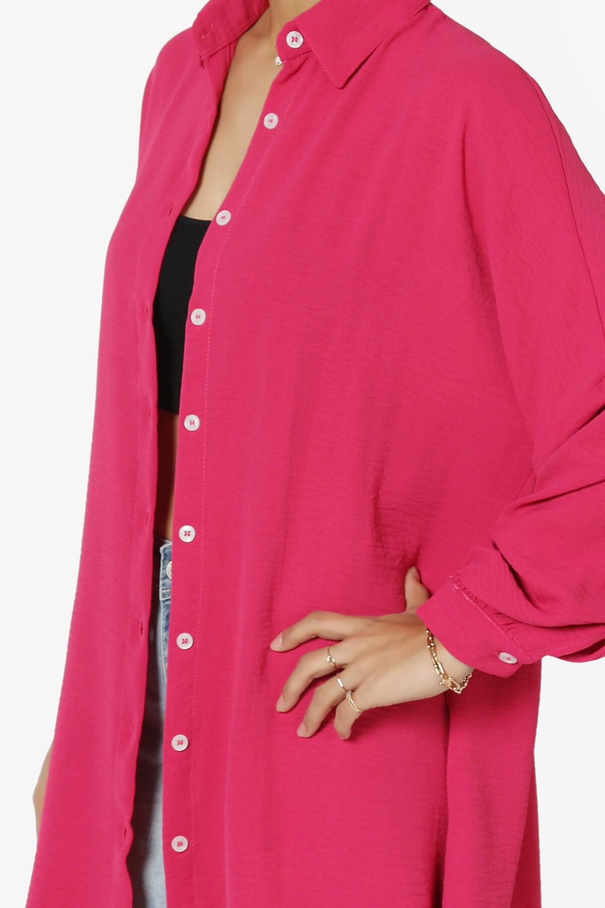 Load image into Gallery viewer, Landy Flowy Oversized Button Down Shirt HOT PINK_5
