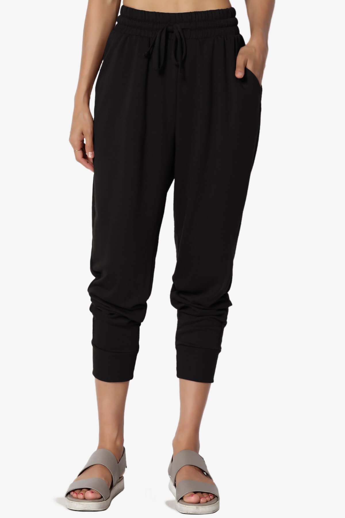Load image into Gallery viewer, Lanette Drawstring Jersey Jogger Pants BLACK_1

