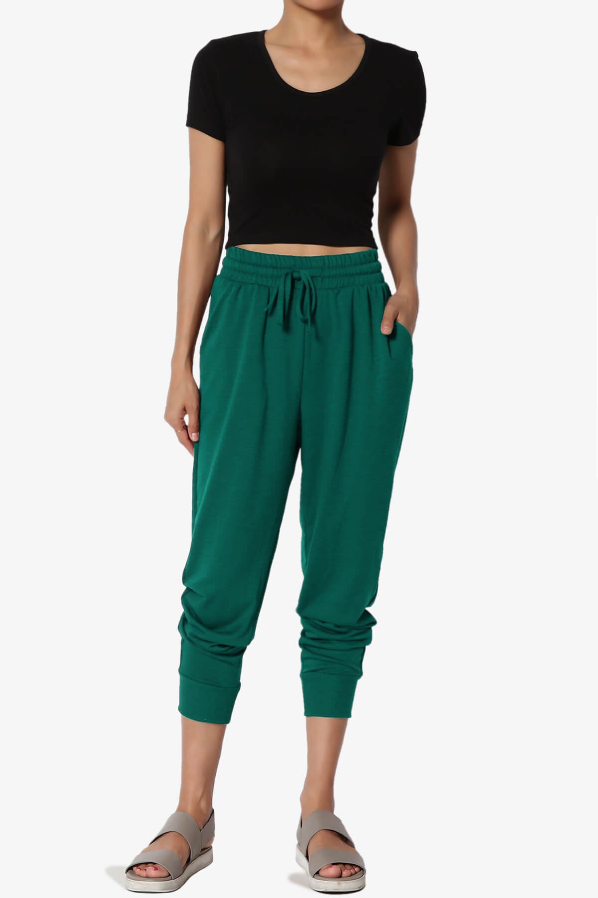 Lanette Drawstring Jersey Jogger Pants DARK GREEN_6