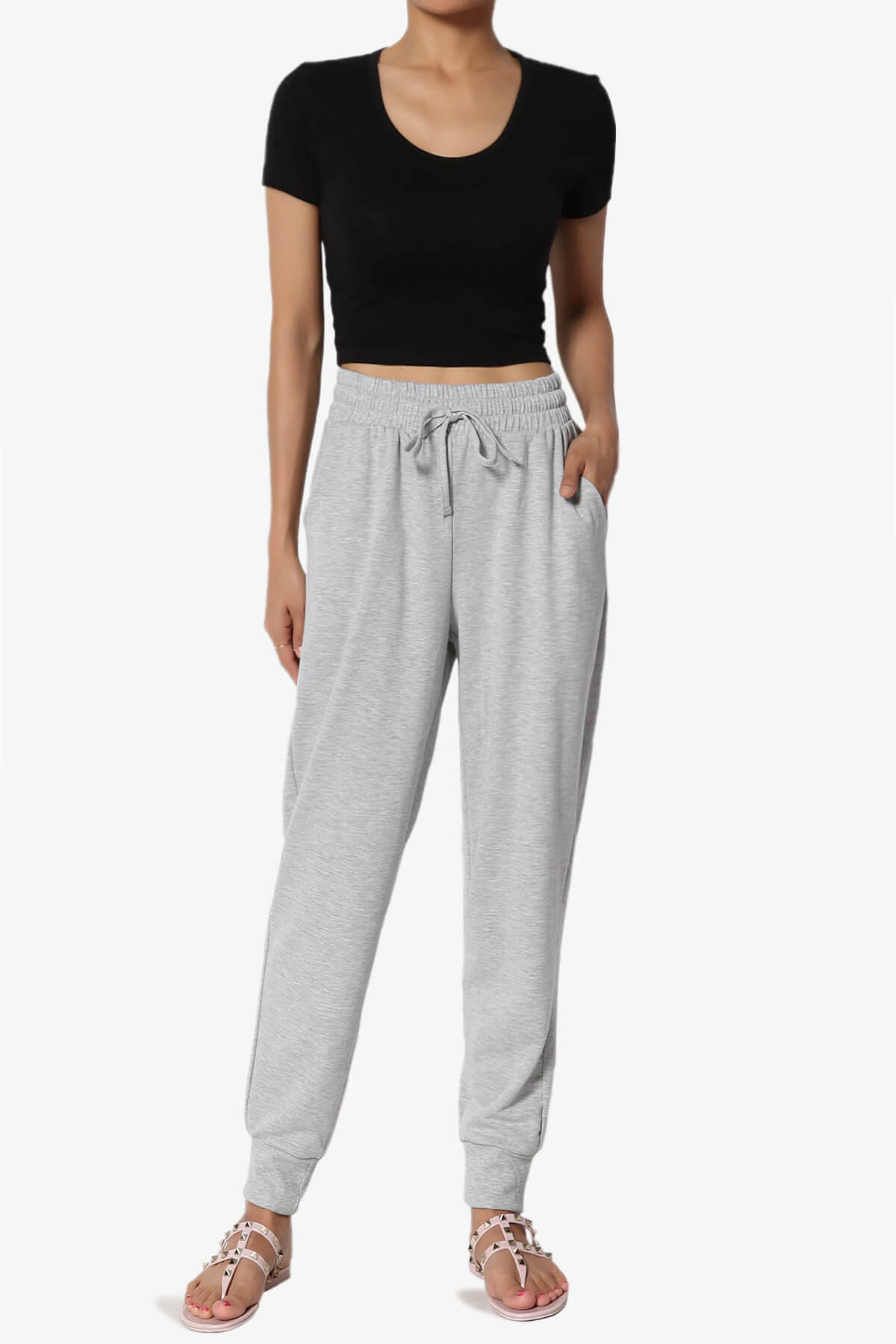 Load image into Gallery viewer, Lanette Drawstring Jersey Jogger Pants HEATHER GREY_6
