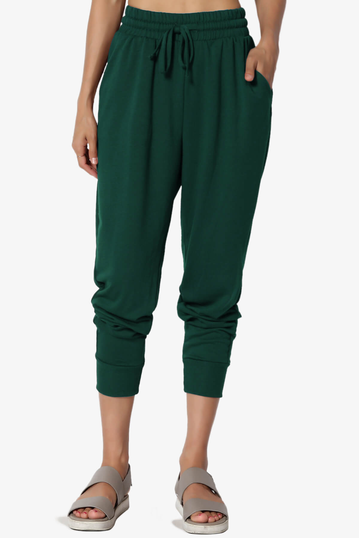 Load image into Gallery viewer, Lanette Drawstring Jersey Jogger Pants HUNTER GREEN_1
