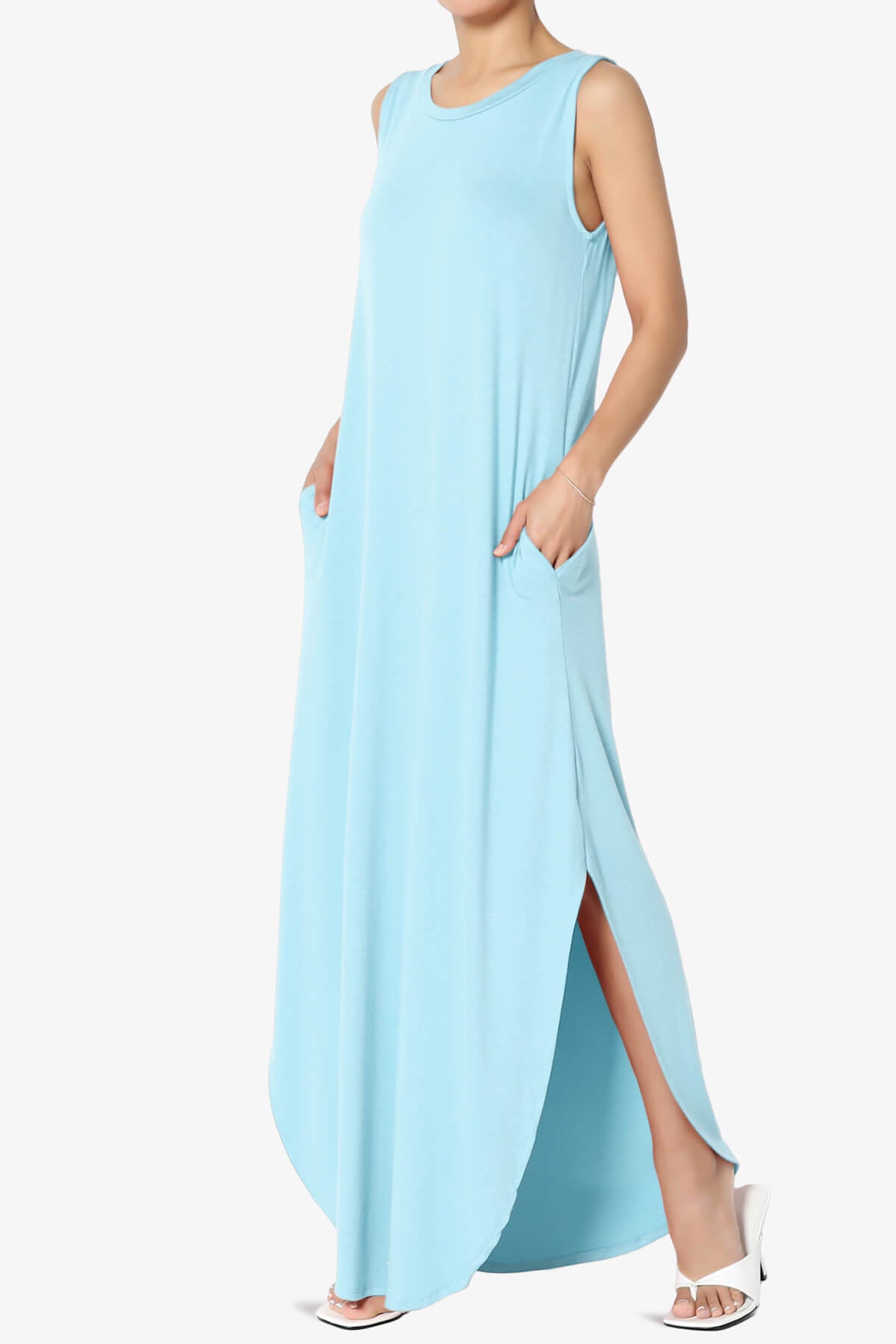 Lanie Sleeveless Split Hem Maxi Dress BABY BLUE_3