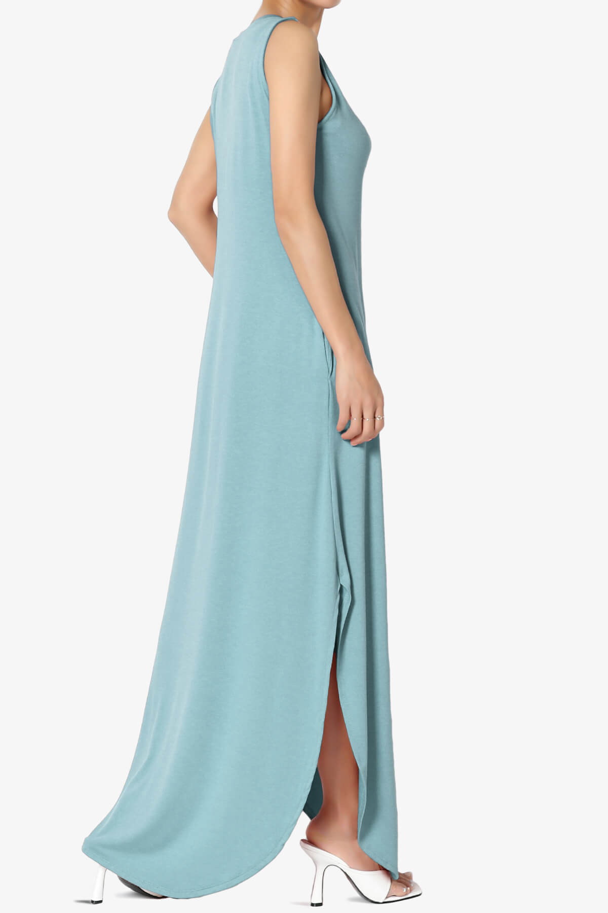 Lanie Sleeveless Split Hem Maxi Dress DUSTY BLUE_4