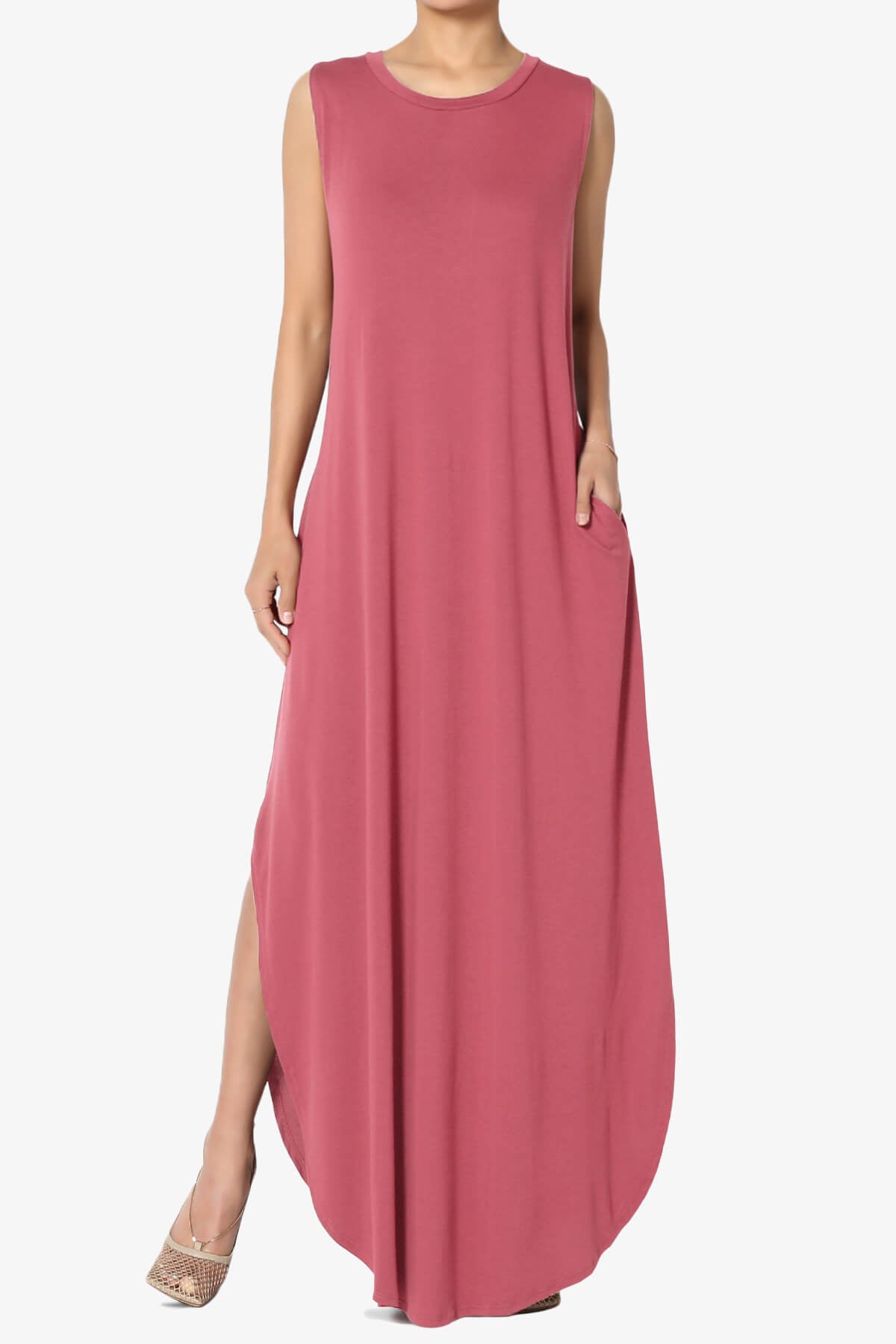 Lanie Sleeveless Split Hem Maxi Dress ROSE_1