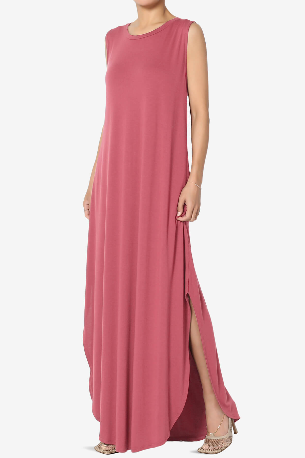 Lanie Sleeveless Split Hem Maxi Dress ROSE_3