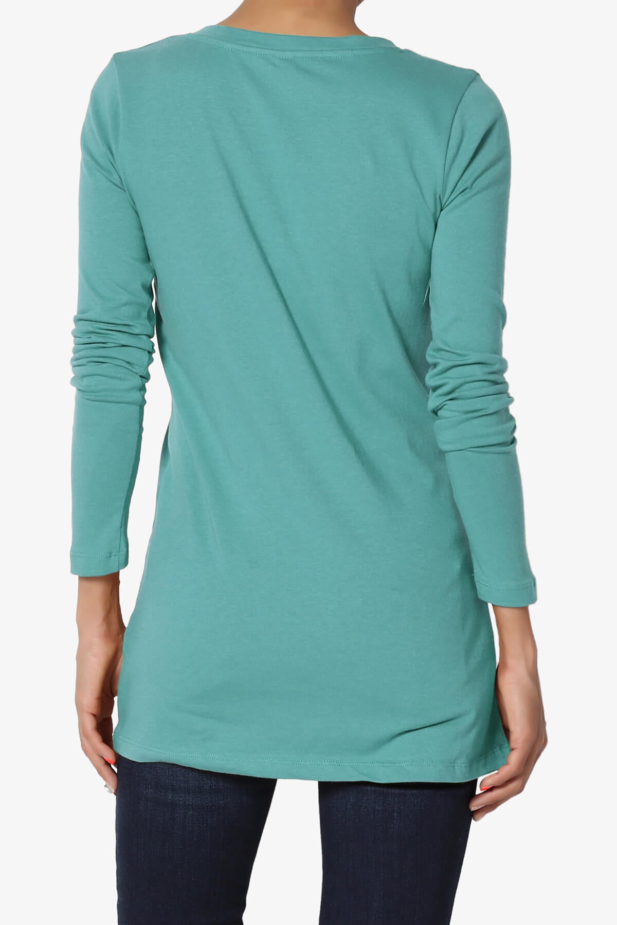 Lasso Cotton V-Neck Long Sleeve Tee DUSTY TEAL_2