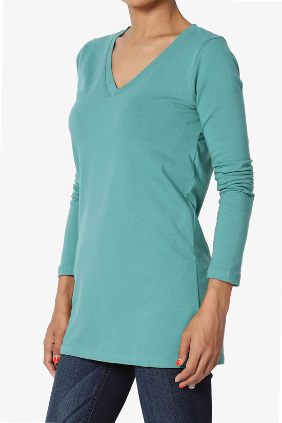Lasso Cotton V-Neck Long Sleeve Tee DUSTY TEAL_3