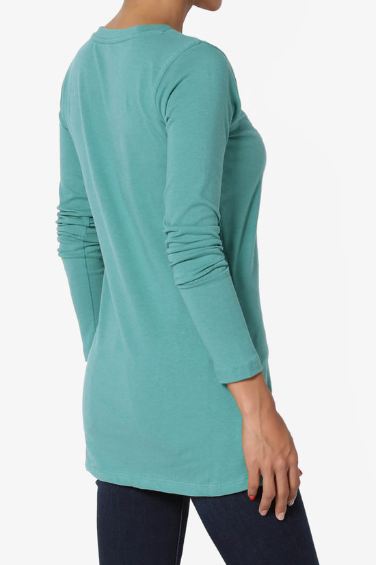 Lasso Cotton V-Neck Long Sleeve Tee DUSTY TEAL_4