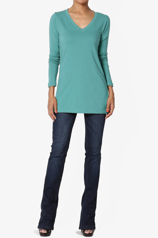 Lasso Cotton V-Neck Long Sleeve Tee DUSTY TEAL_6
