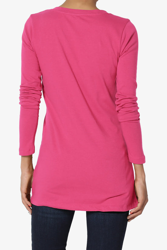 Lasso Cotton V-Neck Long Sleeve Tee HOT PINK_2