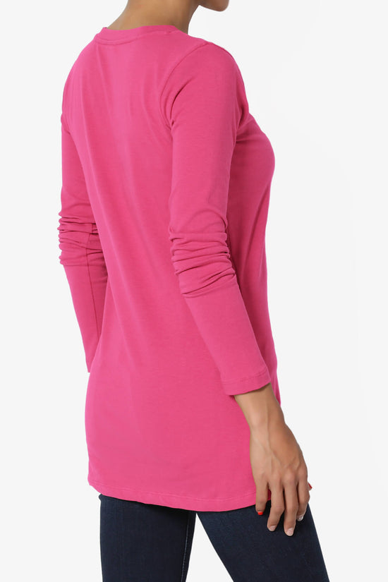 Lasso Cotton V-Neck Long Sleeve Tee HOT PINK_4
