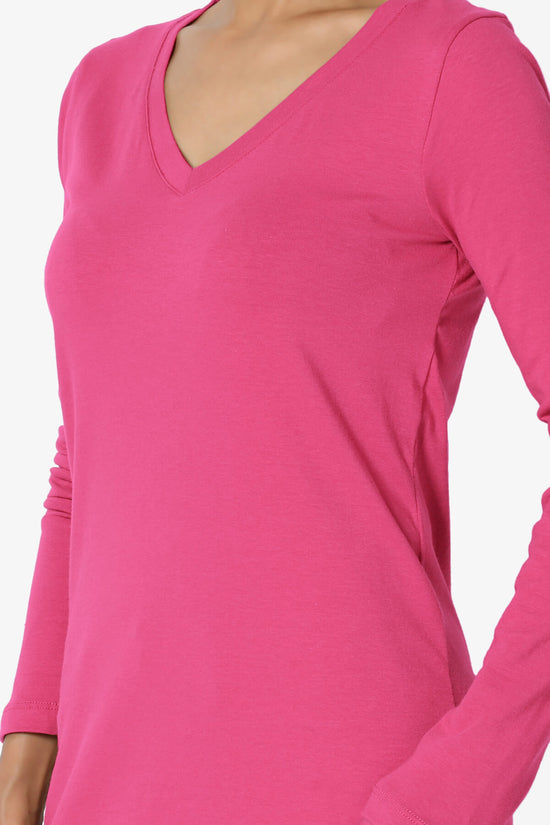 Lasso Cotton V-Neck Long Sleeve Tee HOT PINK_5