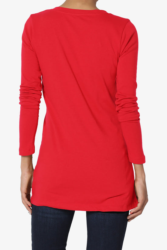 Lasso Cotton V-Neck Long Sleeve Tee RED_2