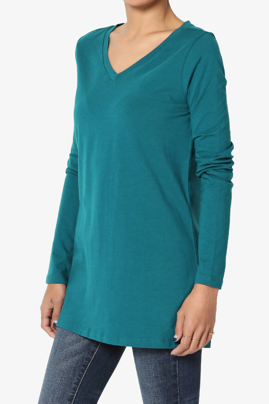 Lasso Cotton V-Neck Long Sleeve Tee TEAL_3