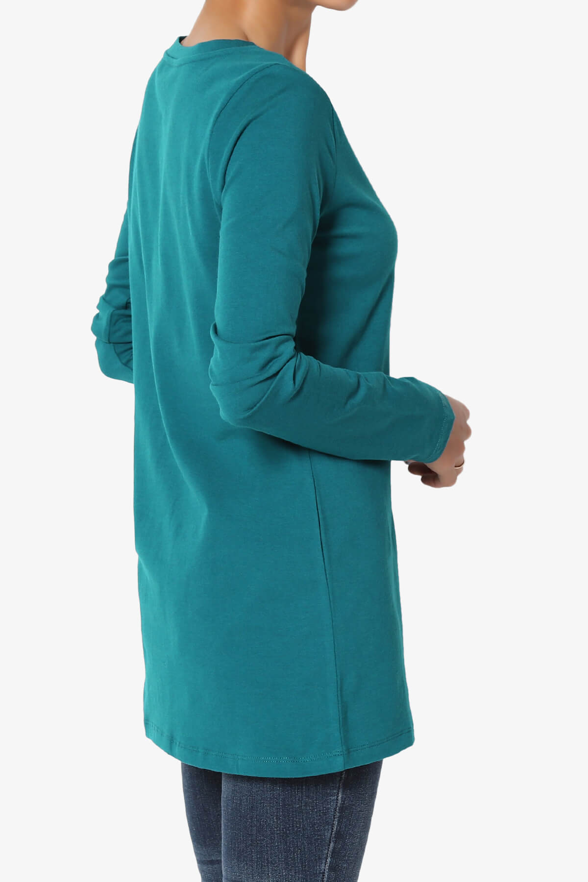Lasso Cotton V-Neck Long Sleeve Tee TEAL_4