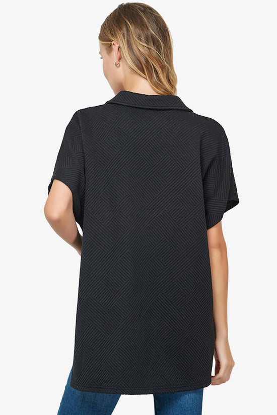 Lassy Short Sleeve Textured Polo Sweatshirt BLACK_2
