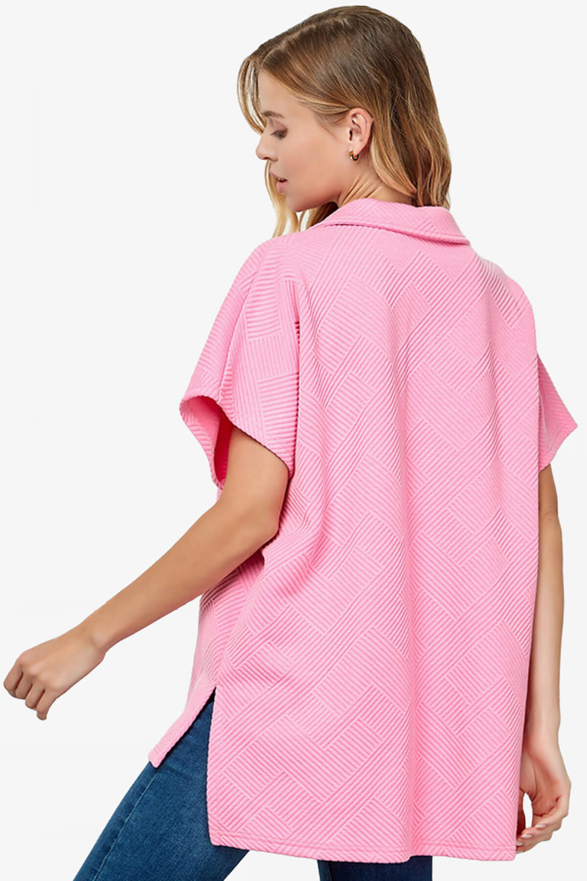 Load image into Gallery viewer, Lassy Short Sleeve Textured Polo Sweatshirt CANDY PINK_2
