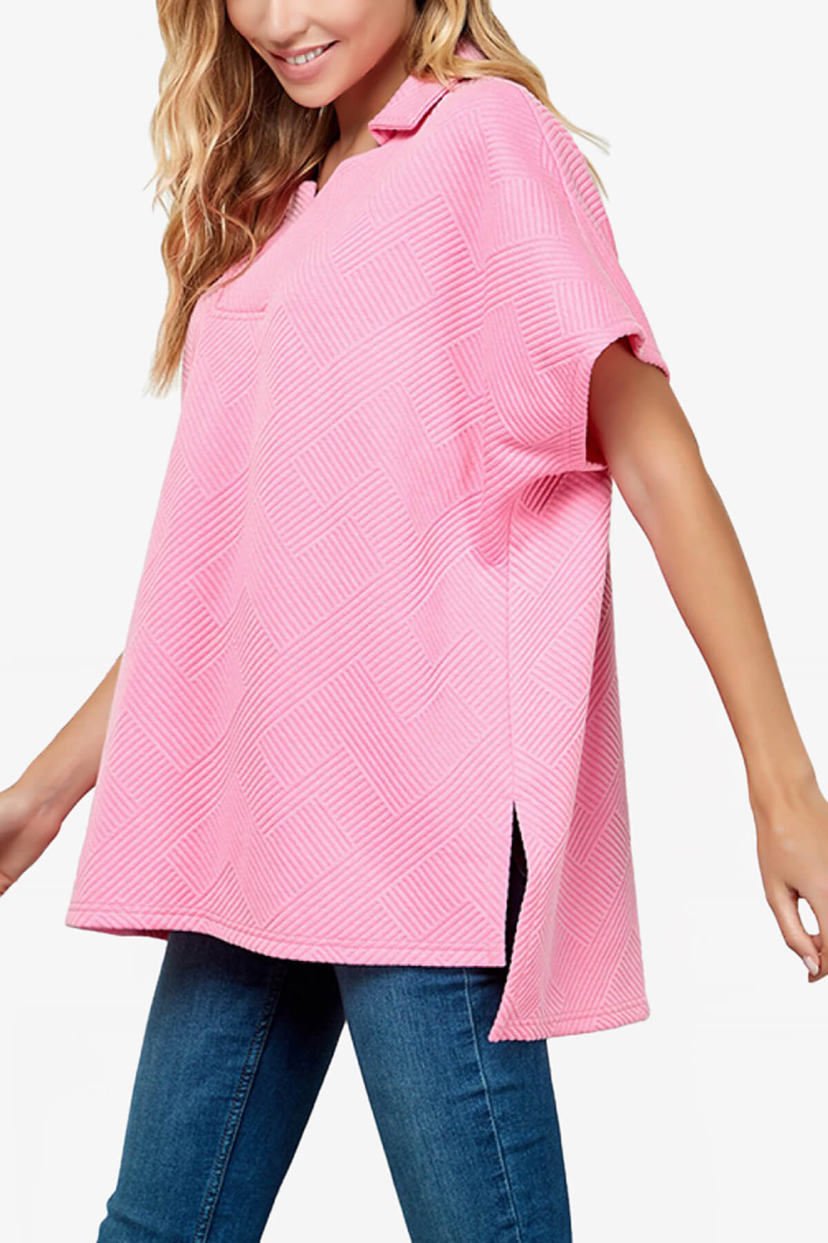 Load image into Gallery viewer, Lassy Short Sleeve Textured Polo Sweatshirt CANDY PINK_4
